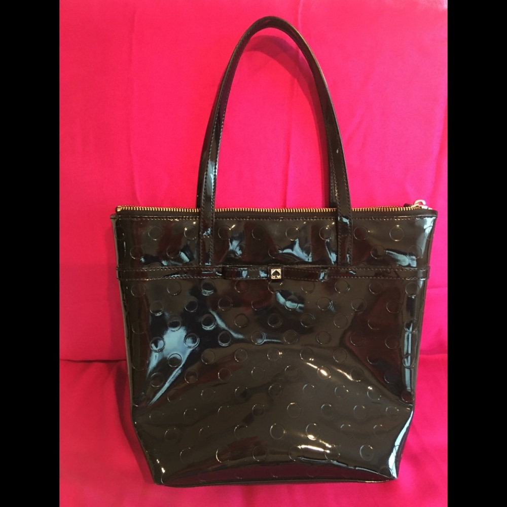 Kate Spade black patent leather zipper tote bag